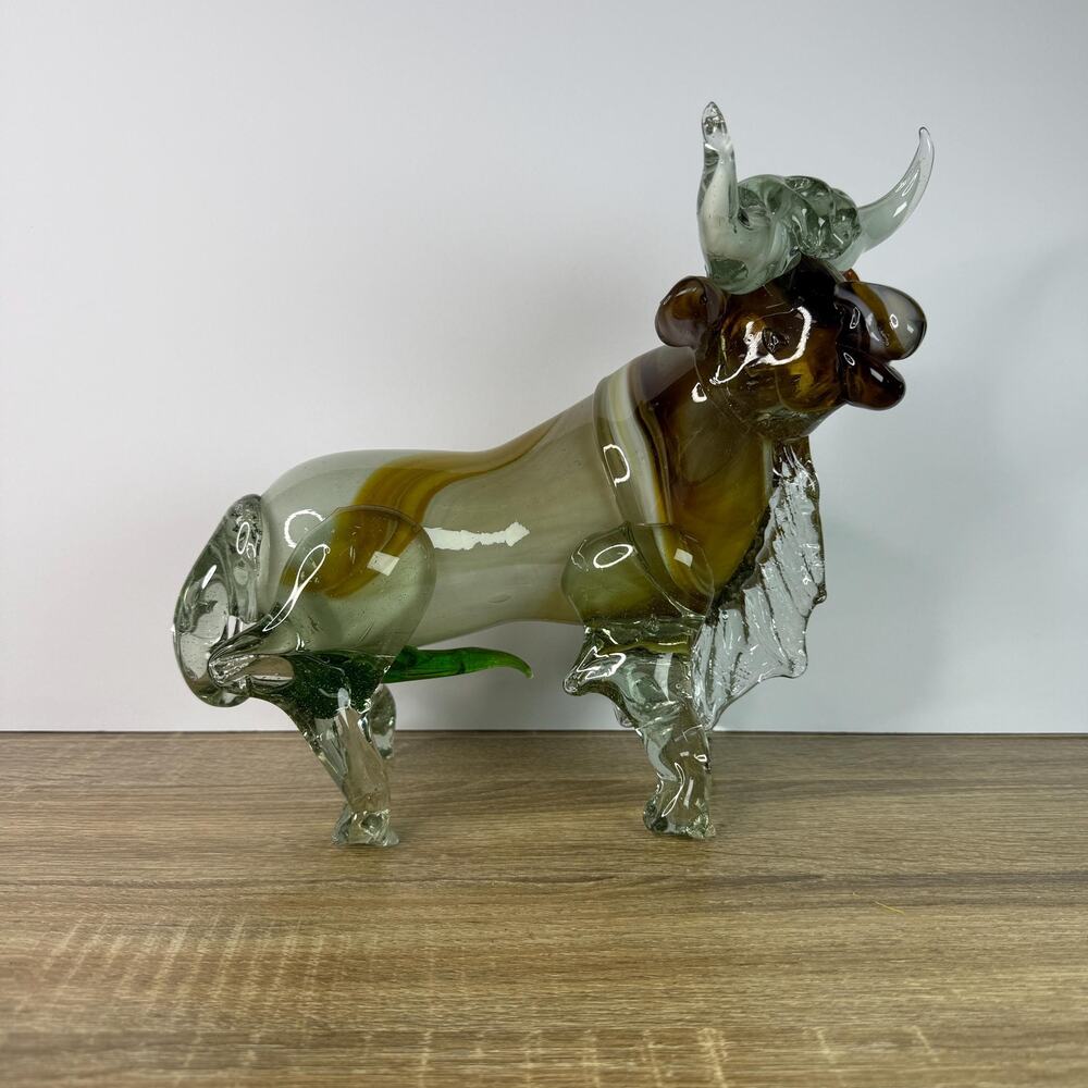 Vintage Blown Glass Bull Murano Style MCM Figurine